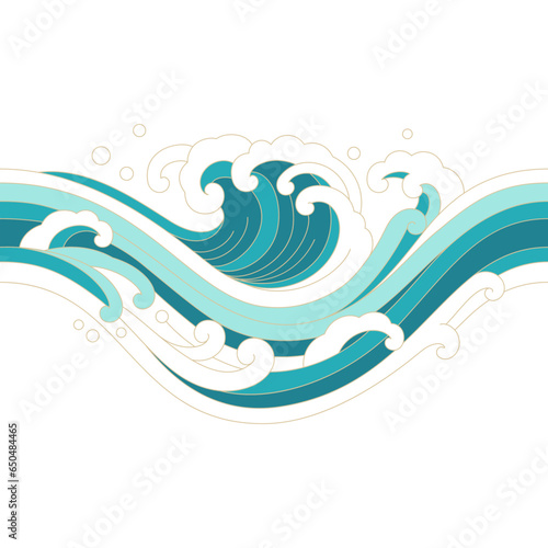 oriental sea wave flat outline design for decorative,printing,tattoo,element,etc