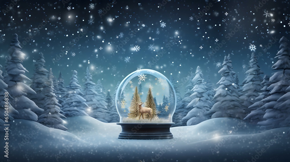 christmas background with snow globe - obrazy, fototapety, plakaty 