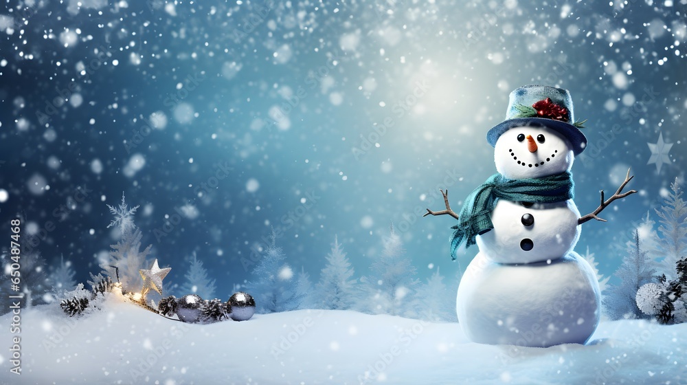 snowman in the christmas snow