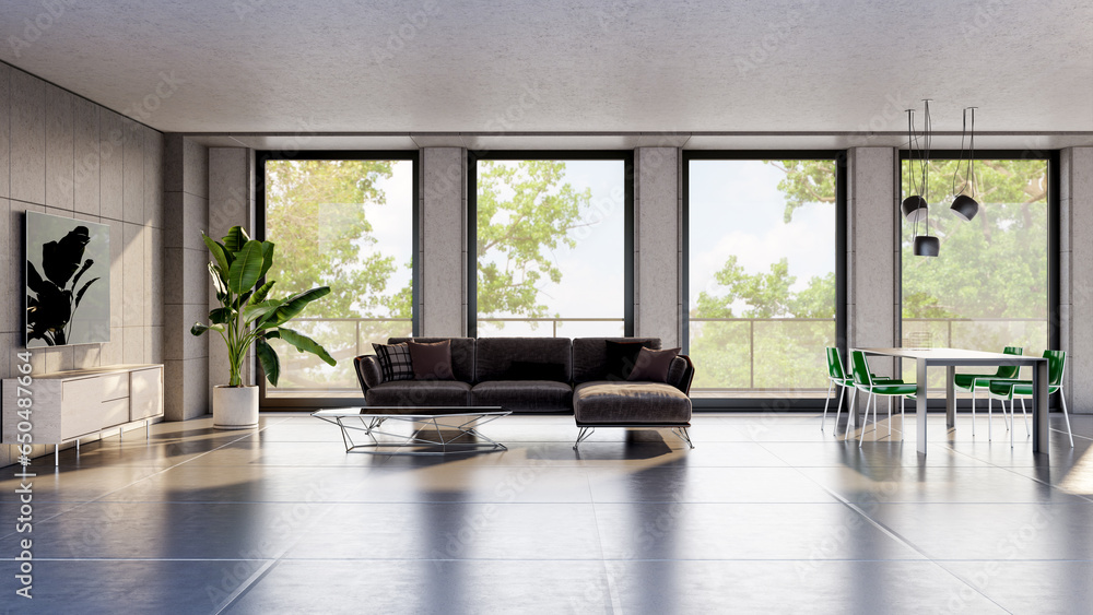 Fototapeta premium Large luxury modern bright interiors Living room mockup illustration 3D rendering computer digitally generated image