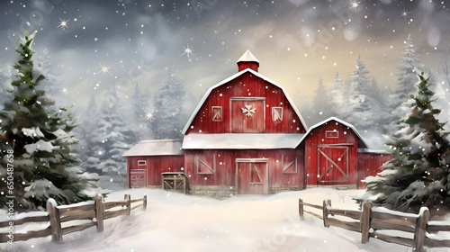 red barn in christmas winter