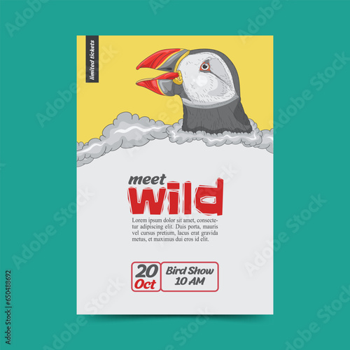 POSTER TEMPLATE DESIGN ATLANTIC PUFFIN ILLUSTRATION