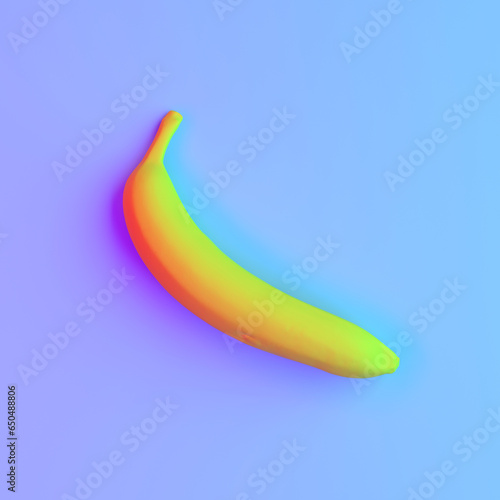 3d illustration of yellow banana on white background with halographic light style.