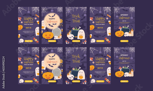 happy halloween day social media stories vector design