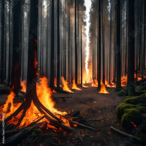 forest fire in the forest genreated by AI technology photo