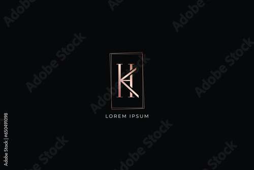kh lettermark design creative golden wordmark design typography illustration, kh wordmark, hk luxury logo