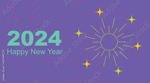 Happy New Year 2024 greetings for corporate business background with simple stroke burst