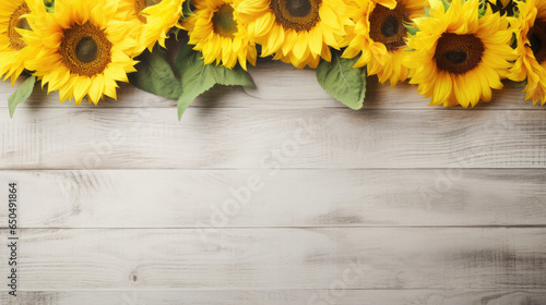Blooming spring flowers Fresh sunflowers on soft gray wooden table with empty space for text created with Generative AI Technology