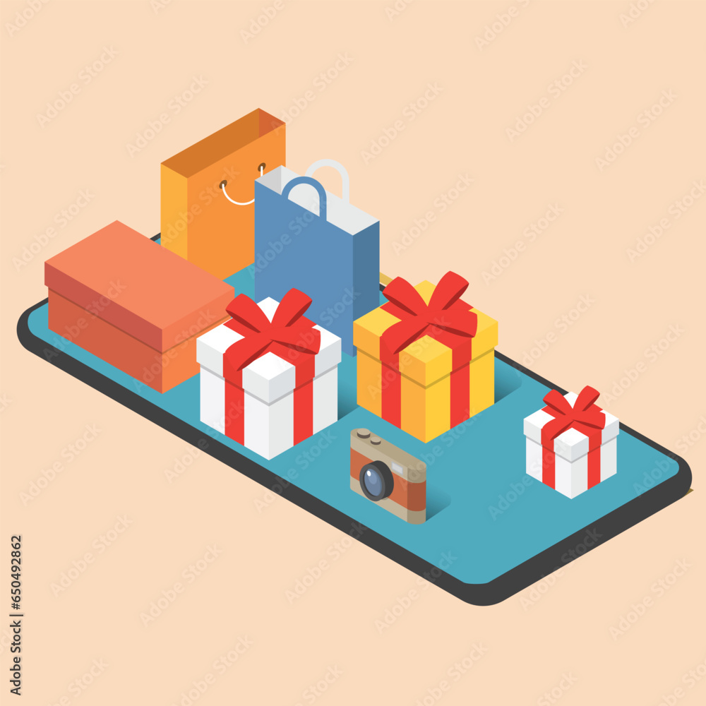Fototapeta premium online shopping isometric vector illustration 3Dvector pro illustration