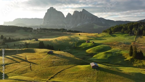 Seiser Alm or Alpe di Siusi, Dolomites Alps, Sassolungo and Sassopiatto mountains, Trentino Alto Adige, South Tyrol, Italy, Europe