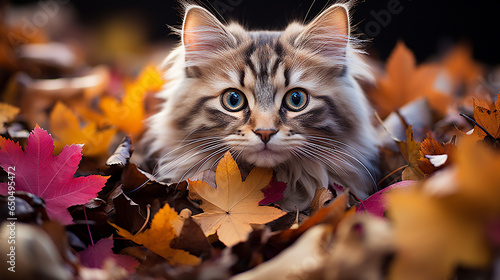 Schilderij op canvas A curious cat picture, a beautiful pet animal background image