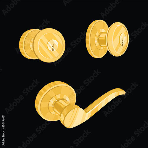 Vector illustration of modern golden door handles on black background