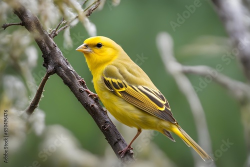 Yellow Canary on a tree branch © Mahrowou