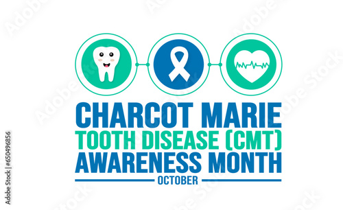 October is Charcot-Marie-Tooth Disease CMT Awareness Month background template. Holiday concept. background, banner, placard, card, and poster design template with text inscription and standard color.