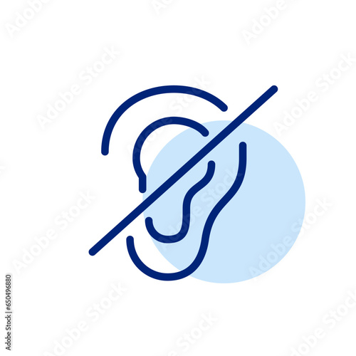 Ear crossed. Hearing impairment or silent mode activation. Pixel perfect, editable stroke icon