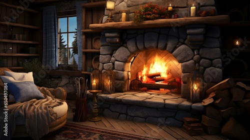 cozy fireplace with christmas decorations