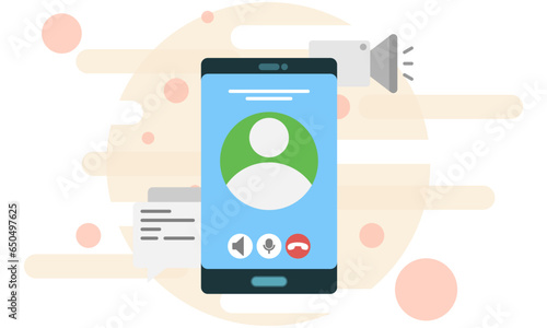 illustration of an incoming call via smartphone, a telephone call is in progress