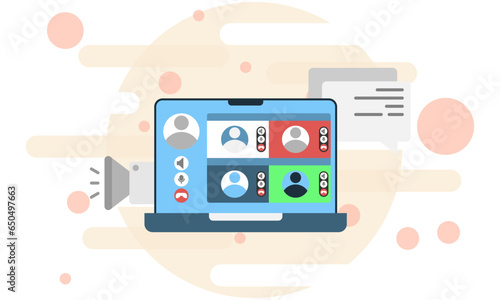 video call via laptop, conduct online meetings with clients via video call