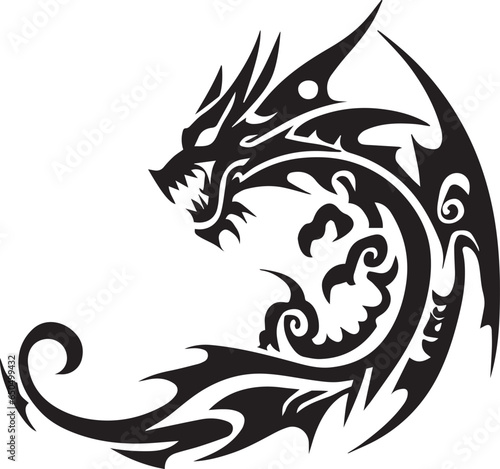 Dragon tattoo vector illustration black color