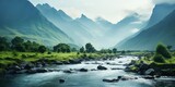 Clean river scene with mountains in the background
