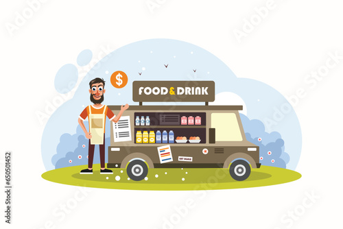 Food and Beverage Trucks Vector Illustration