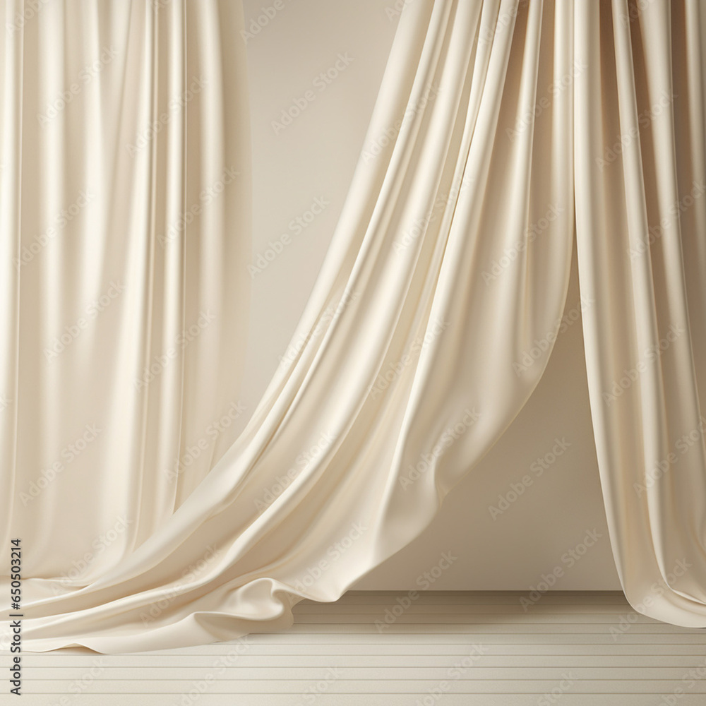 Empty curtains on beige background. Mock up Product display podium with Generative Ai. Empty curtains on beige background. Mock up Product display podium with Generative Ai.