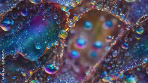 close up of rainbow water drops