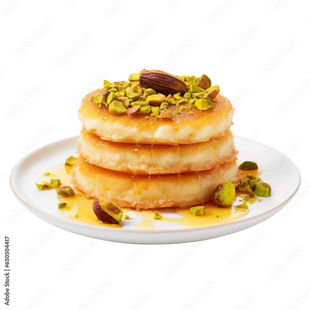 plate of dessert - kunafa - konafa isolated on transparent background Remove png, Clipping Path plate of dessert - kunafa - konafa isolated on transparent background Remove png, Clipping Path