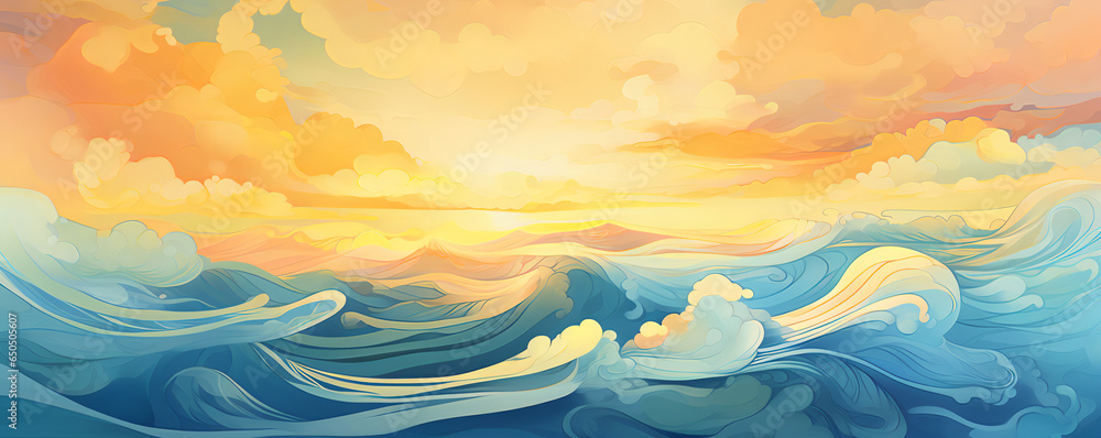 Abstract Ocean Waves Background, Sunset on sea, high tidal waves, duotone, blue and orange - The Abstract Wave Series Abstract Ocean Waves Background, Sunset on sea, high tidal waves, duotone, blue and orange - The Abstract Wave Series