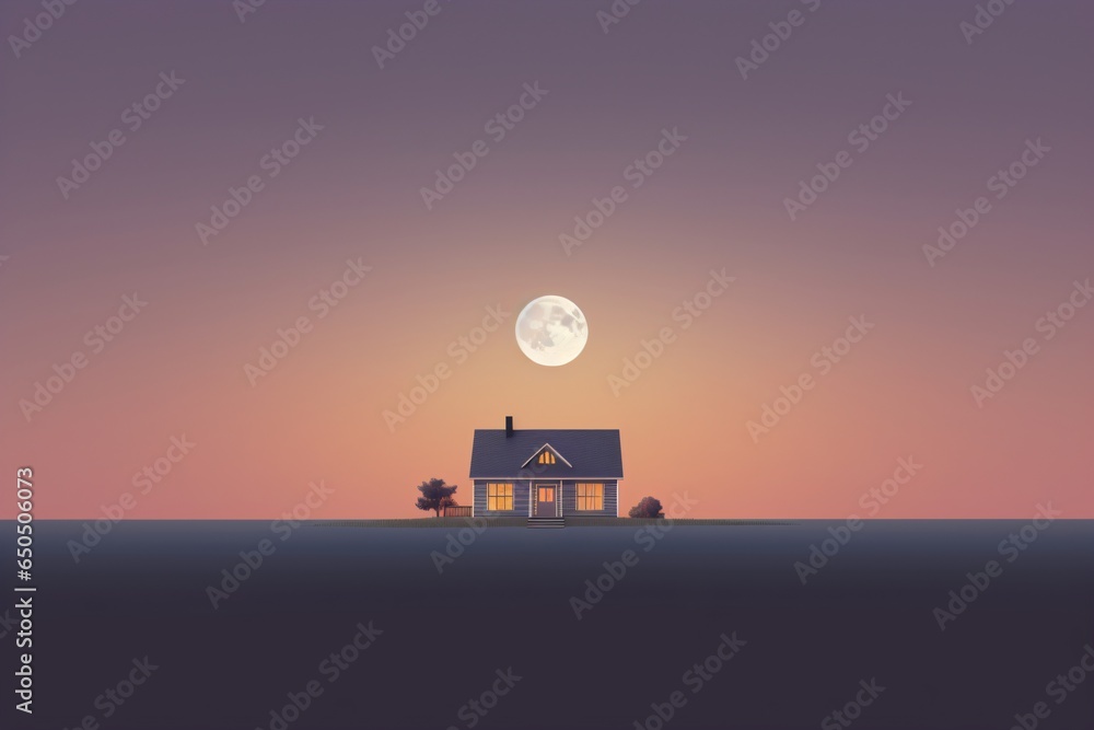 Fototapeta premium A minimalistic graphic illustration of a tiny house or hut on a plain background