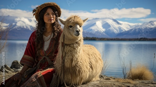 woman with alpaca photo