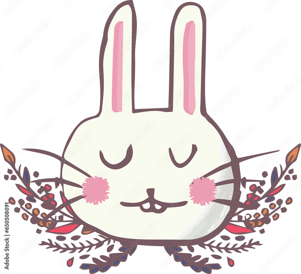 Obraz premium Digital png illustration of rabbit face and flowers on transparent background