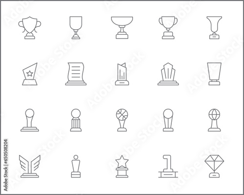 Simple Set of Trophy Related Vector Line Icons. Vector collection of winner, reward, star, award, medal, badge and design elements symbols or logo element.