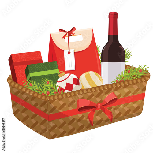Brown Basket With Wine Bottle | Christmas Hampers
