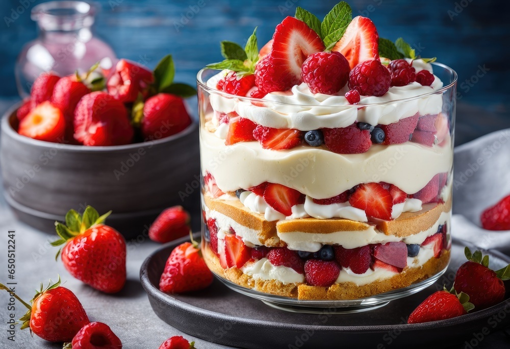 heavenly fruit trifle with layers of sponge cake, whipped cream, strawberry, and raspberry heavenly fruit trifle with layers of sponge cake, whipped cream, strawberry, and raspberry