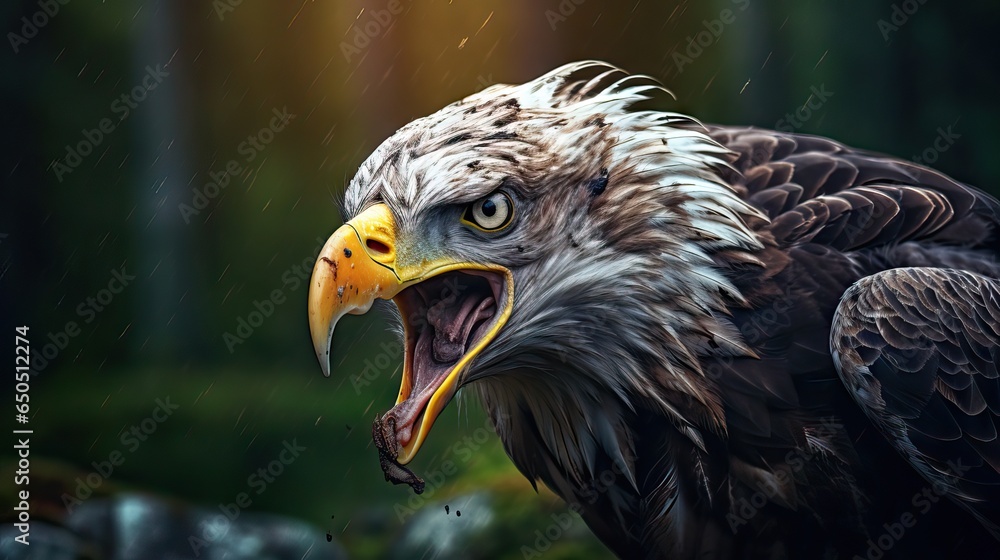 Obraz premium Descripción: A majestic and astute eagle poised in the sky, readying itself for a fierce dive, embodies nature's raw power and elegance. Generative AI.