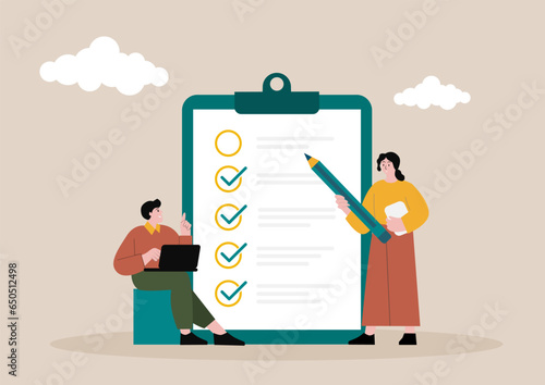 Completed checklist, finishing project tasks or work done conclusion, project management or process plan concept.
