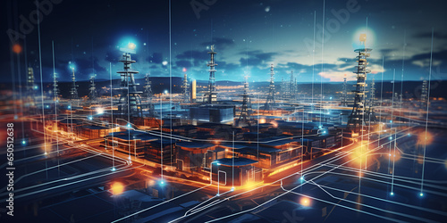  A cityscape with a blue background and a light blue background. Data  Platforms  and Intelligent Technologies in the Chemical Industry. 