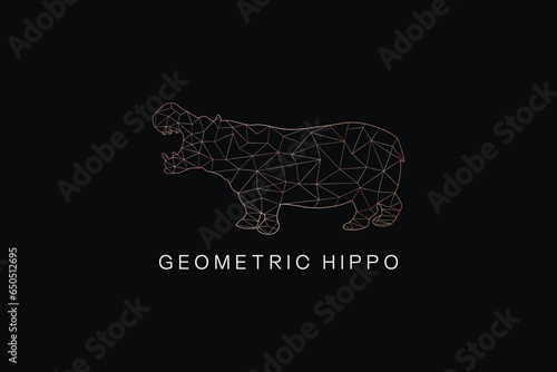 geometric hippo golden illustration design, wild hippo line art design