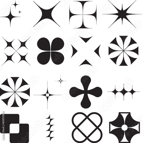 Set with different Y2k elements for design, Simple shapes forms, symbols and frames y2k style, Aesthetic Elements