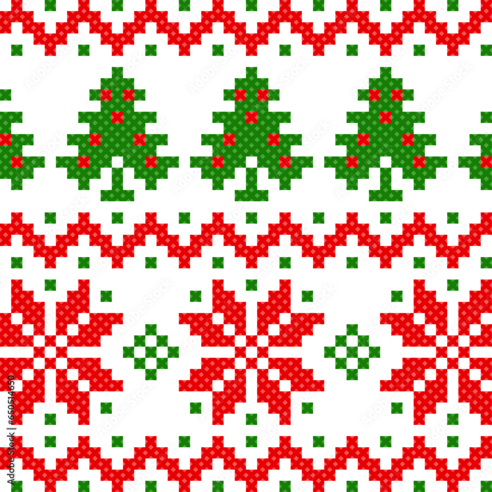 seamless pattern with christmas reindeer. tribal pattern. local fabric pattern. pixel pattern. cross stitch