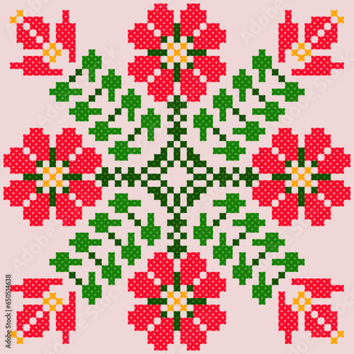 seamless christmas pattern with flowers. tribal pattern. local fabric pattern. pixel pattern. cross stitch