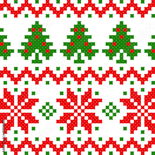 seamless pattern with christmas reindeer. tribal pattern. local fabric pattern. pixel pattern. cross stitch