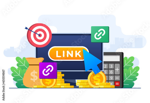 Paid advertising campaign, Click button displayed on computer screen, Pay per click concept, PPC, Advertising or advertisement, Promoting brands to audience, Internet marketing concept