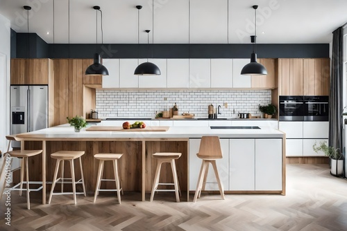 a Scandinavian kitchen with sleek and minimalist barstools for seating