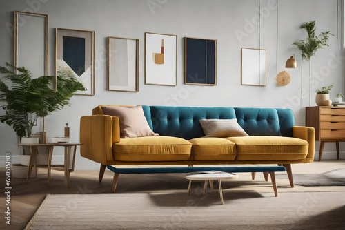 a Scandinavian sofa with mid-century modern influences and tapered wooden legs