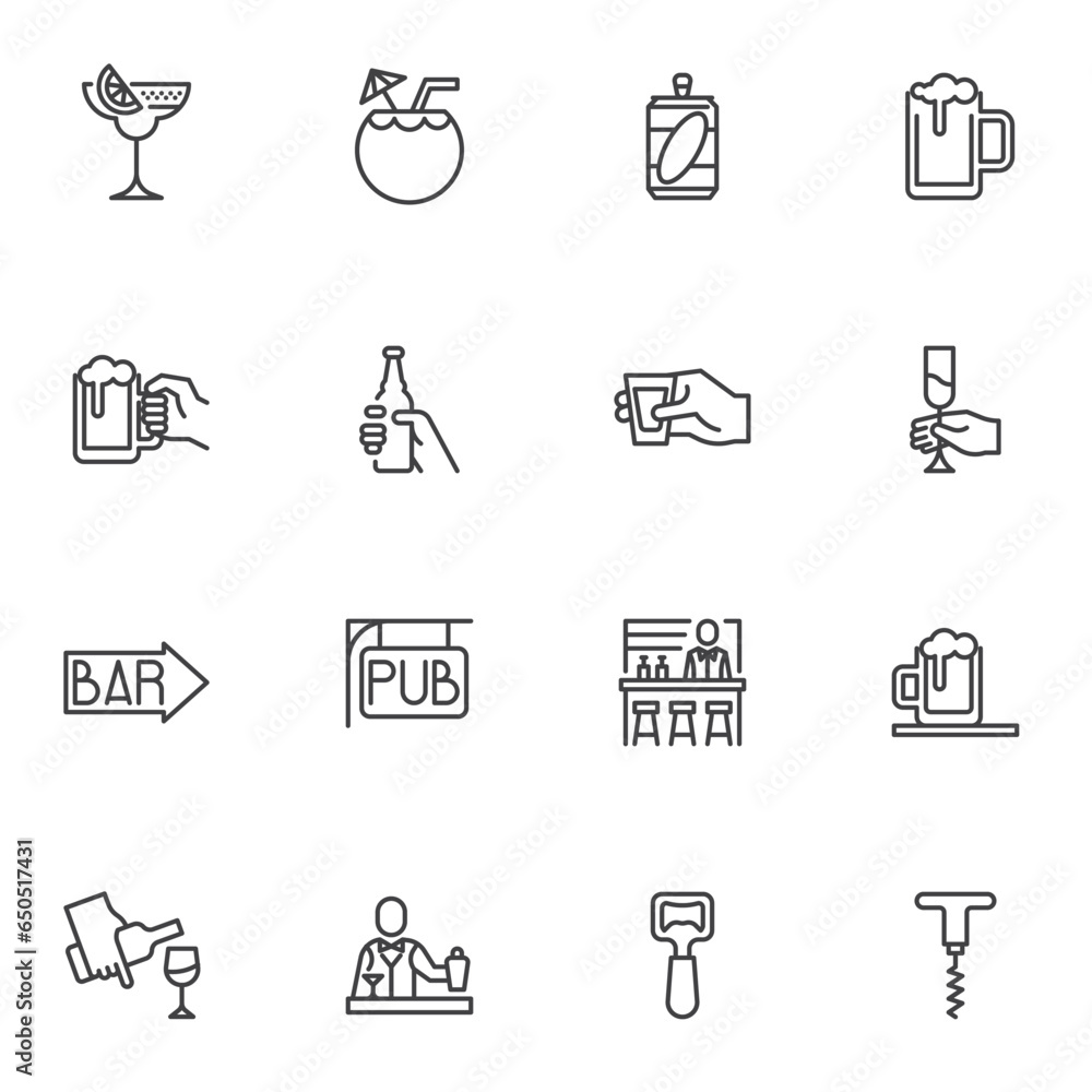 Beverages line icons set Beverages line icons set