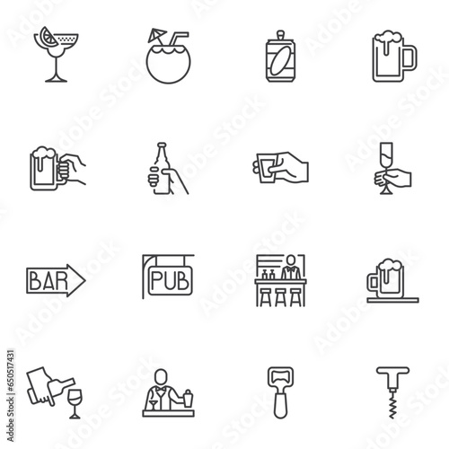 Beverages line icons set