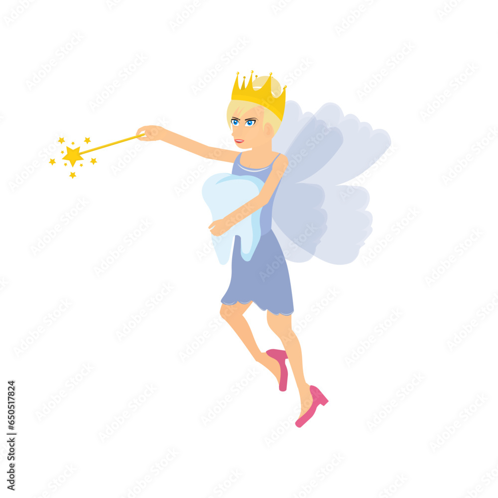 Tooth fairy. Fairy with a magic wand, vector illustration