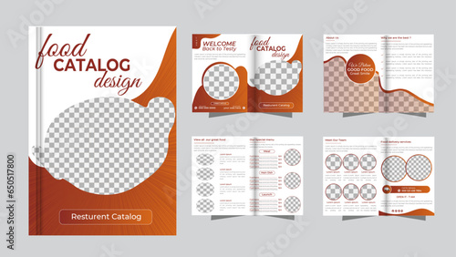 Multi pages catalog design for food restaurant . Vector food catalog template with cover . 